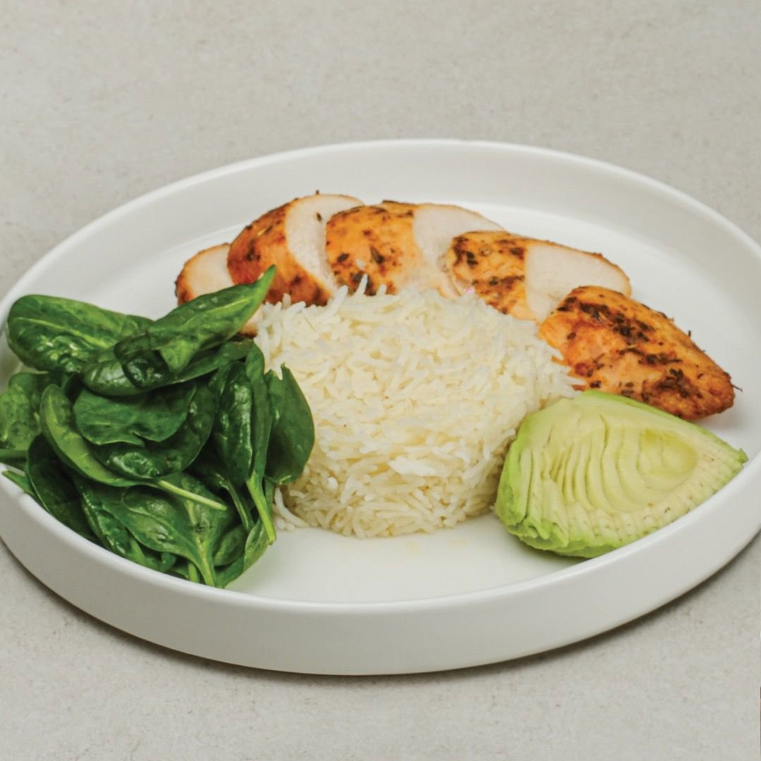 Chicken fillet with avocado and rice