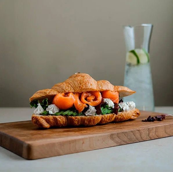 Croissant sandwich with salmon