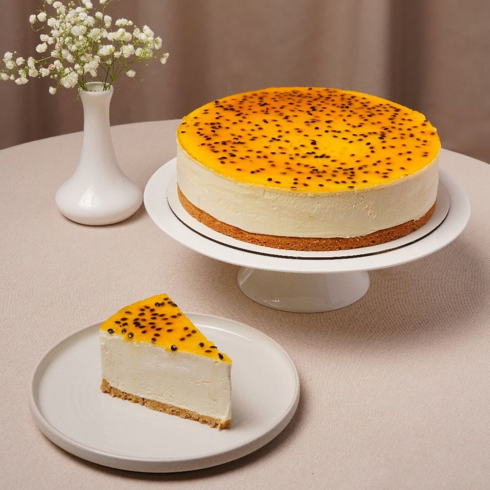 Passion fruit cheesecake slice